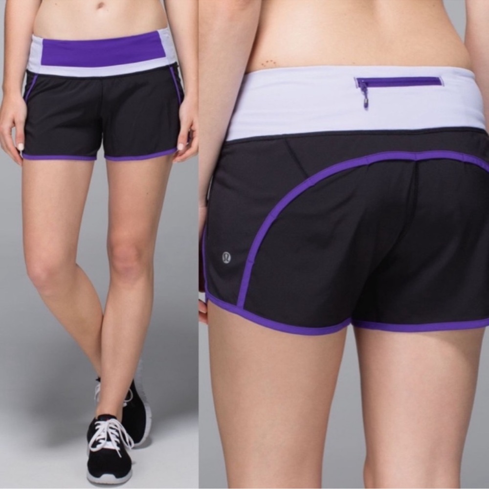 * Lululemon run times shorts 4-way stretch mid-rise lined black/ultra violet sz2